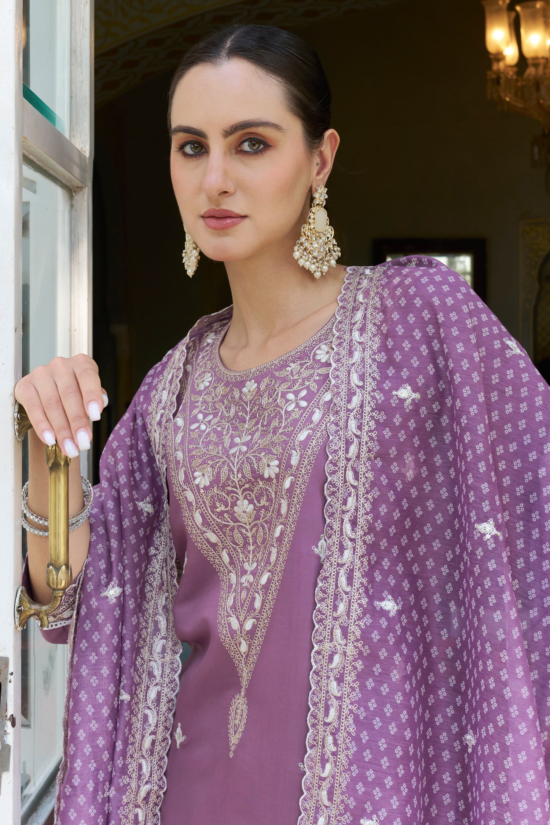 Tashi  Embroidered Silk Blend Straight Suit With Dupatta