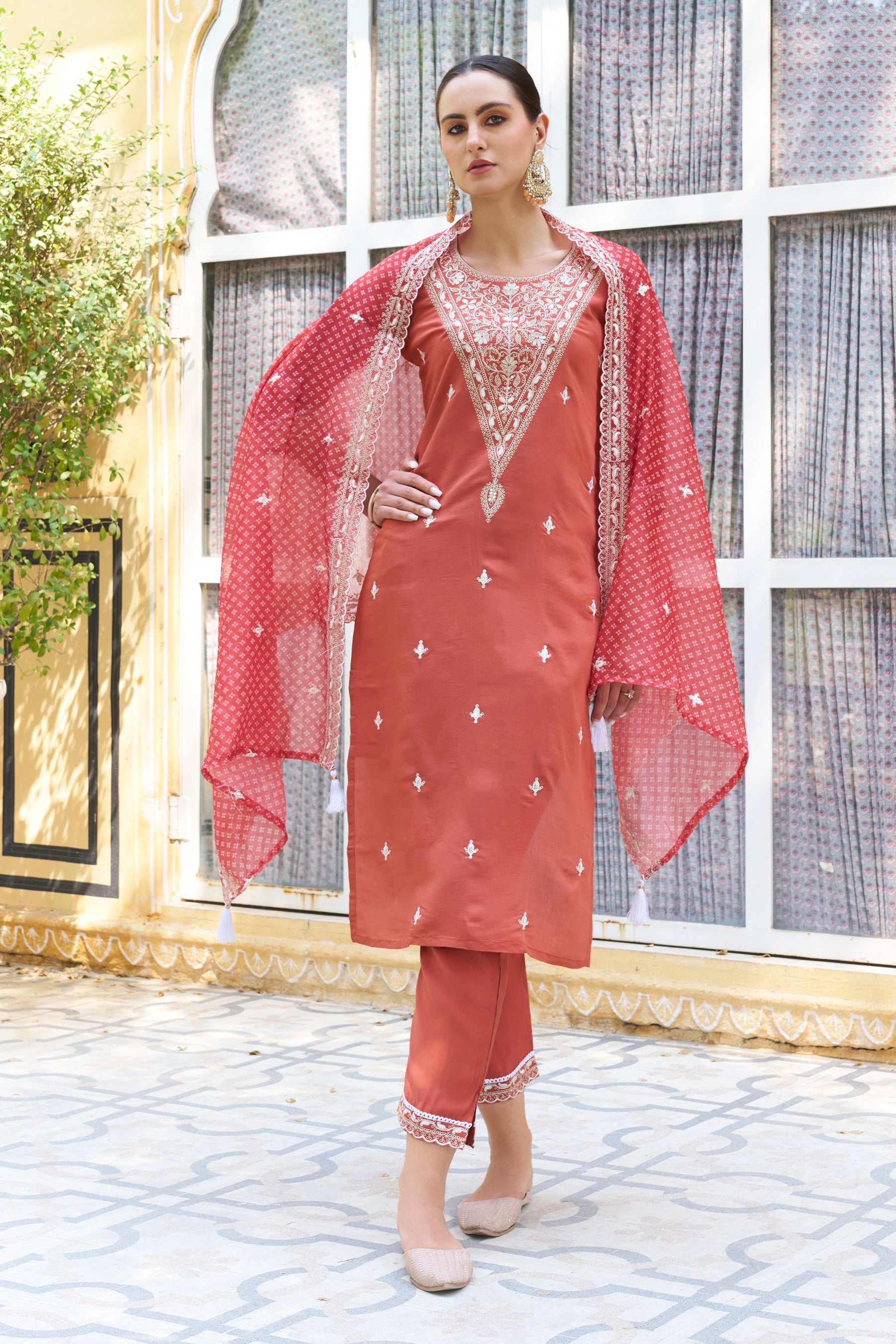 Chandrika Embroidered Silk Blend Straight Suit With Dupatta
