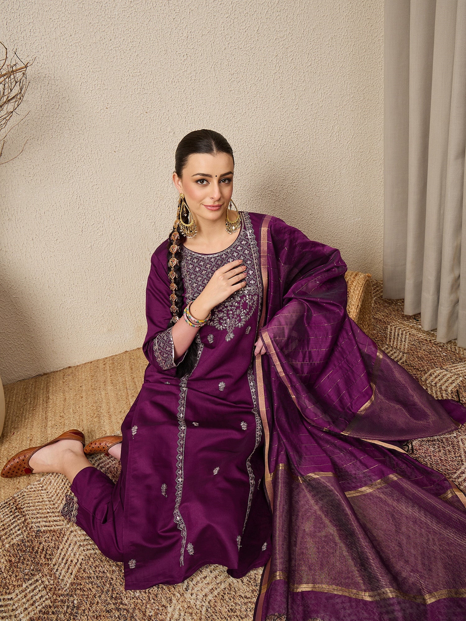 ChamakRaag Purple Women Viscose Rayon suit Set