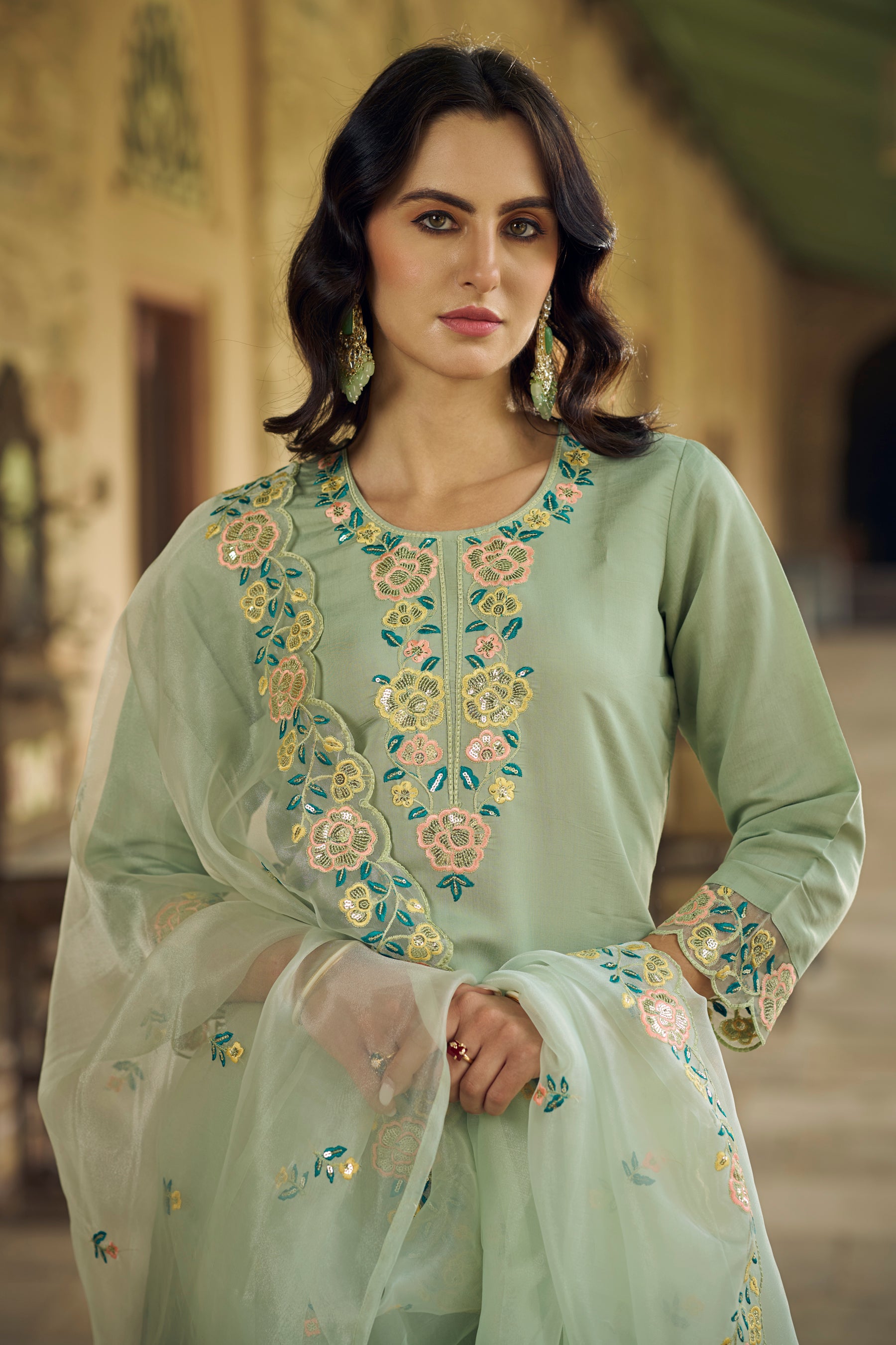 Sanskriti Women Kurta and Pant Sets Viscos Roman Silk Fabric