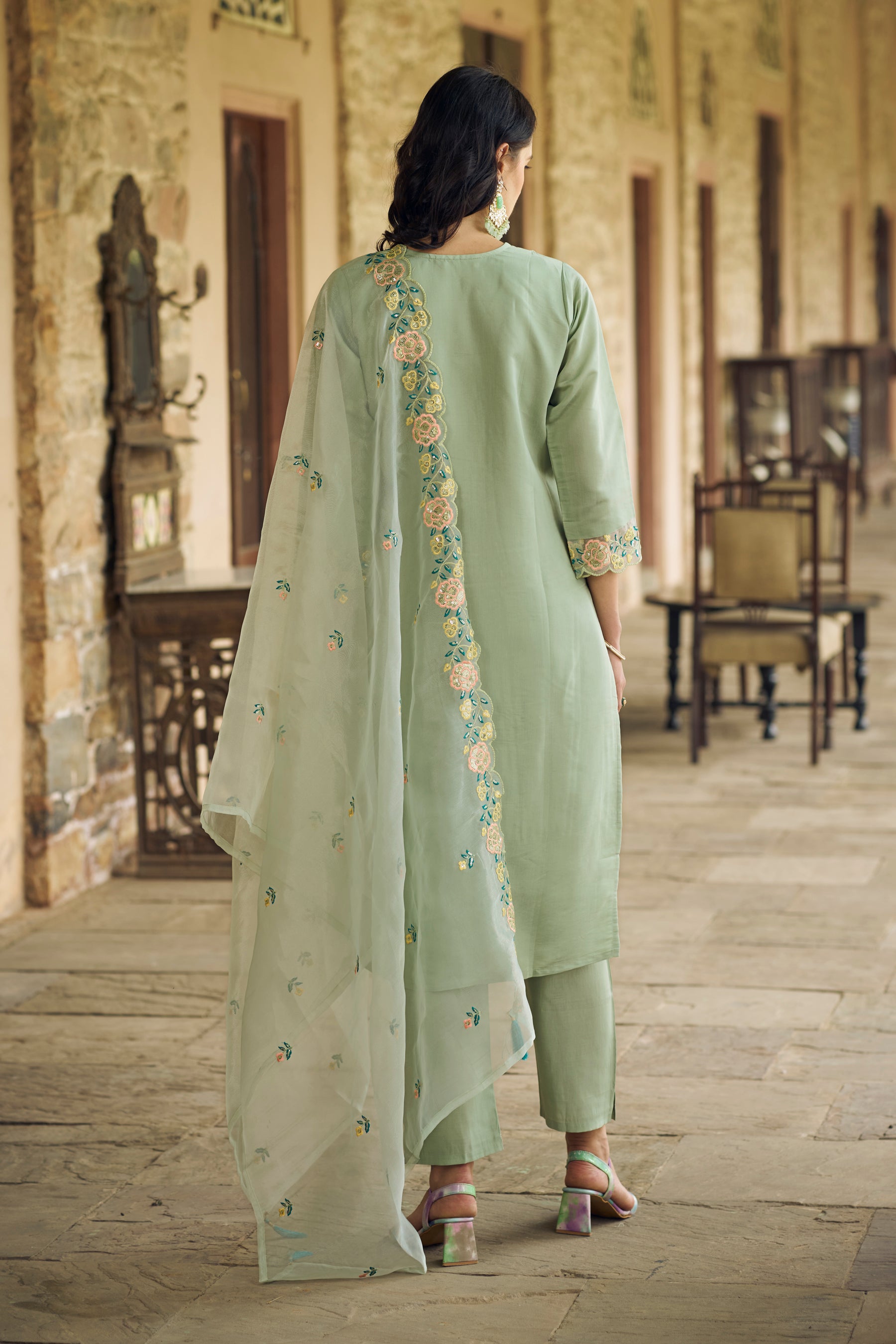 Sanskriti Women Kurta and Pant Sets Viscos Roman Silk Fabric