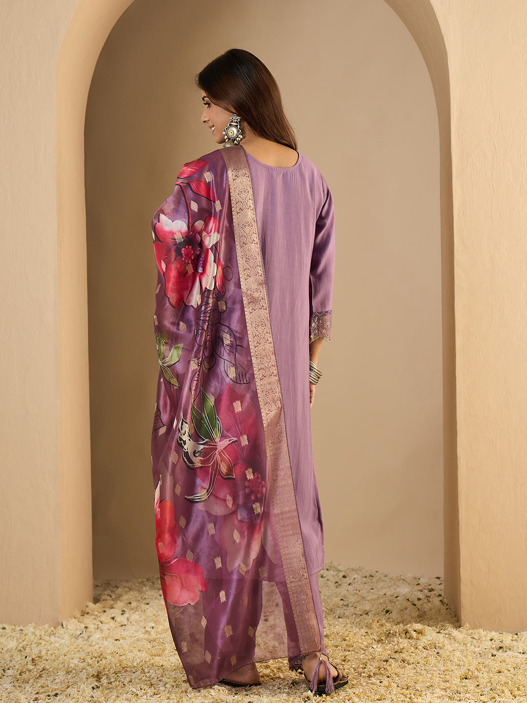 Braahmi Lavender Embroidery Straight Kurta Pant with Dupatta Suits