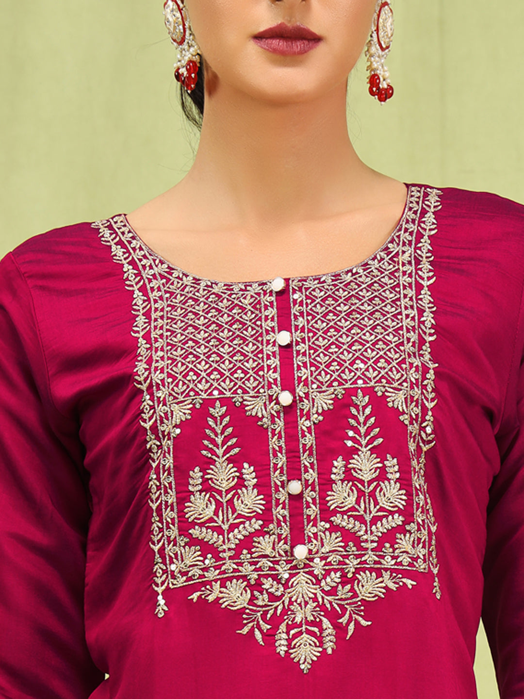 Sanjana Women’s Viscose Roman Silk Embroidery Straight Kurta Pant with Dupatta Set