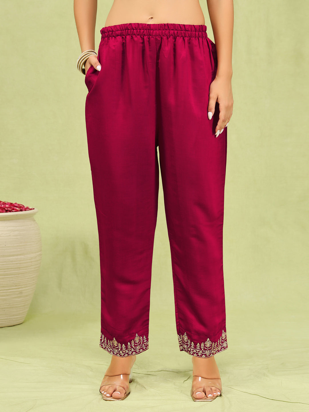 Sanjana Women’s Viscose Roman Silk Embroidery Straight Kurta Pant with Dupatta Set