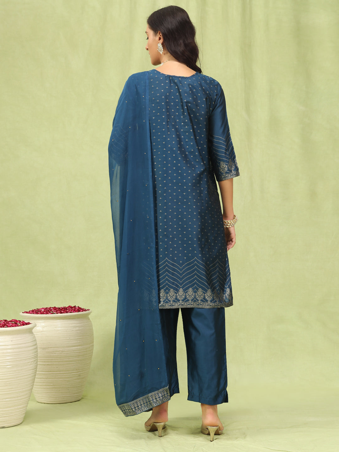 Komal Women Cotton Silk Blend Kurta and Pant Sets with Handwork and Dupatta