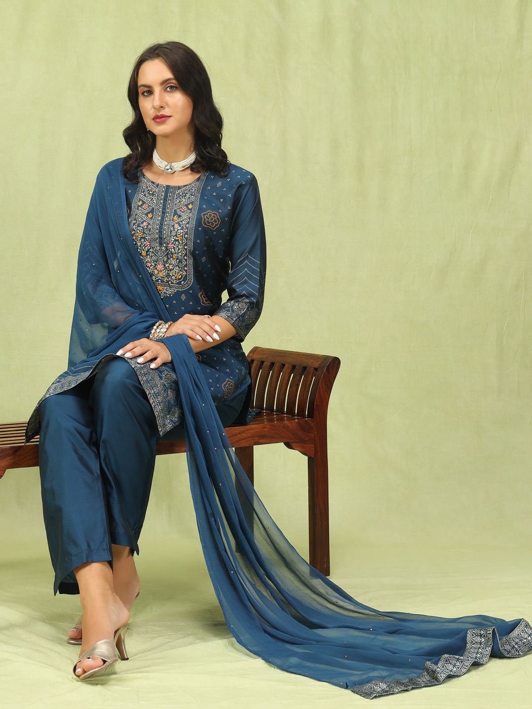 Komal Women Cotton Silk Blend Kurta and Pant Sets with Handwork and Dupatta