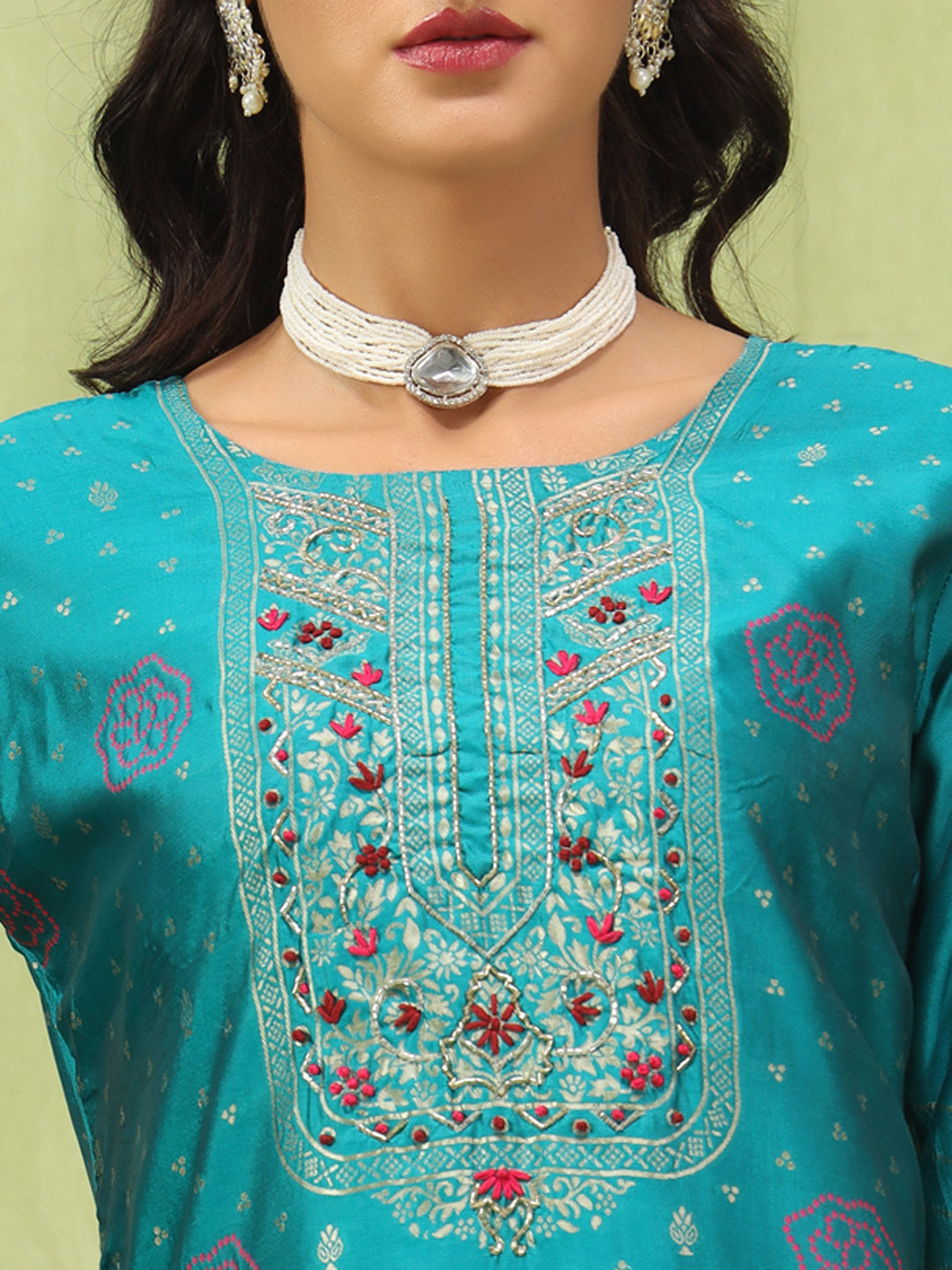 Kavya Women Cotton Silk Blend Kurta and Pant Sets with Handwork and Dupatta