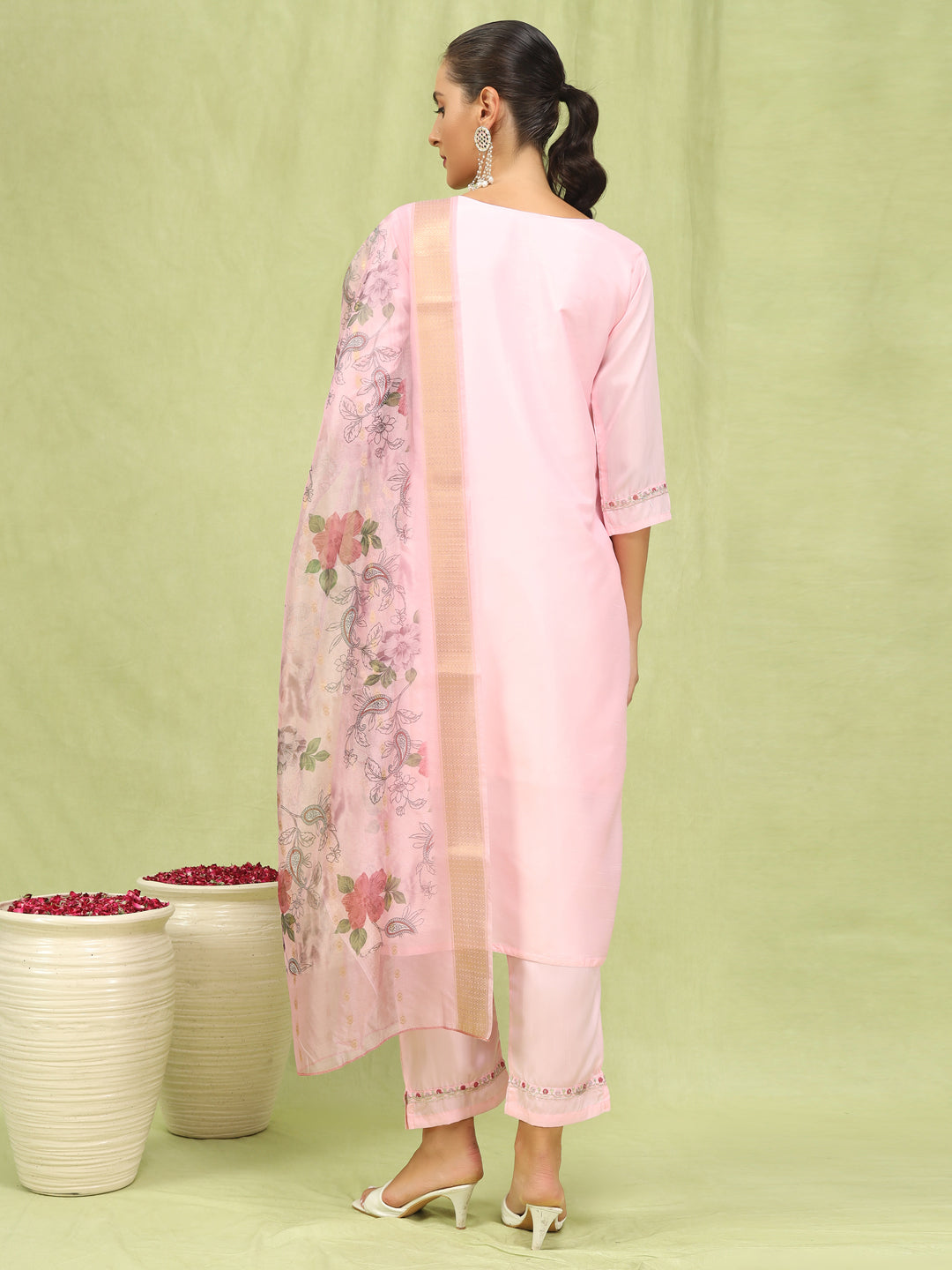 Bhanita  Women Kurta and Trousers Pant Set Silk Blend