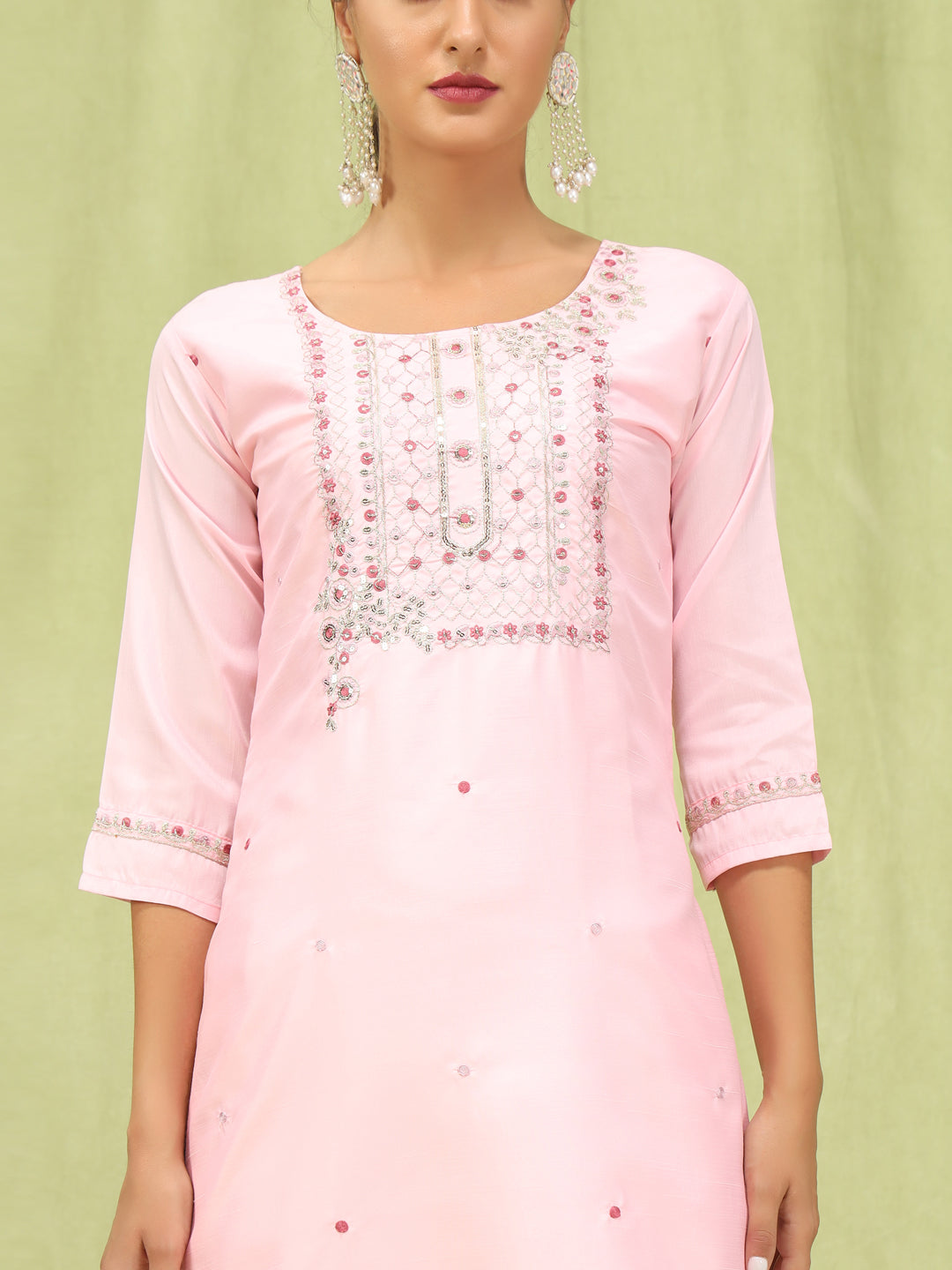 Bhanita  Women Kurta and Trousers Pant Set Silk Blend