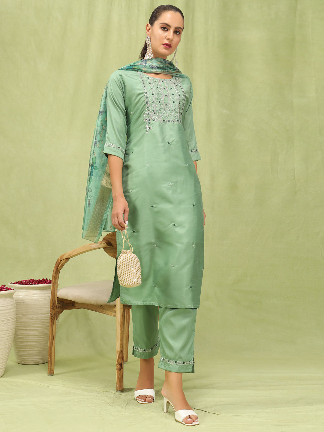 Bhavana Women Kurta and Trousers Pant Set Silk Blend