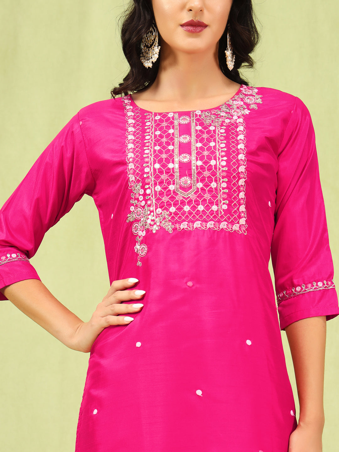 Chhaya Women Kurta and Trousers Pant Set Silk Blend