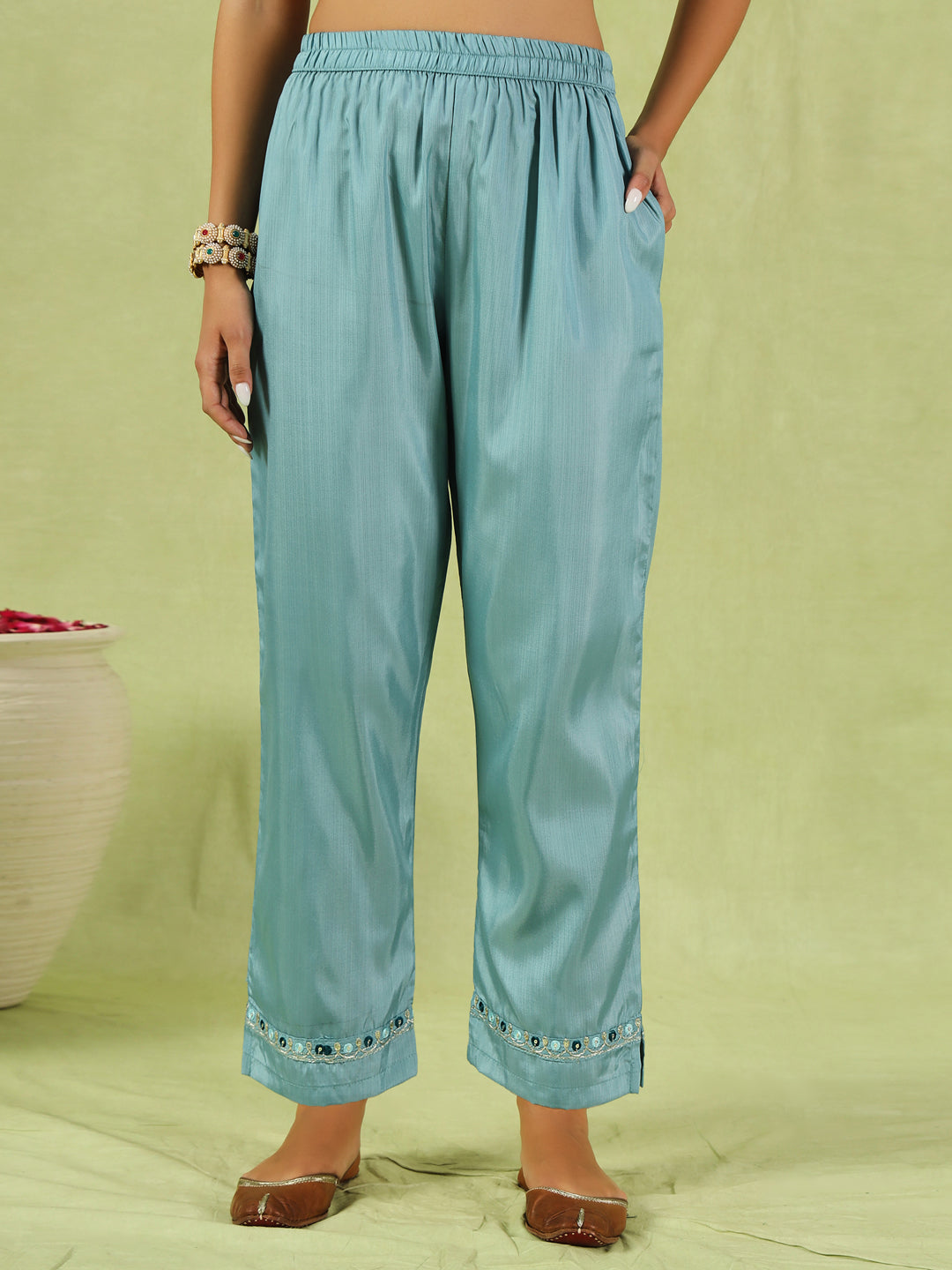 Chitraa  Women Kurta and Trousers Pant Set Silk Blend