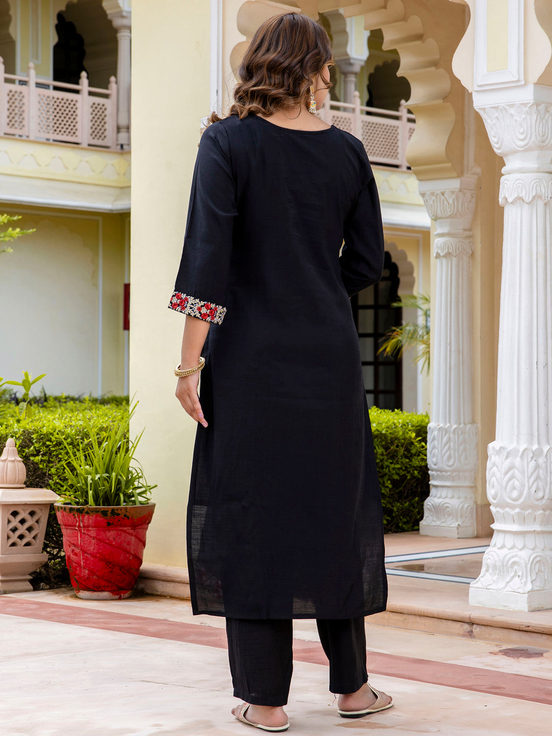 Vanumati Women’s Viscose Roman Silk Embroidery Straight Kurta Pant with Dupatta Set