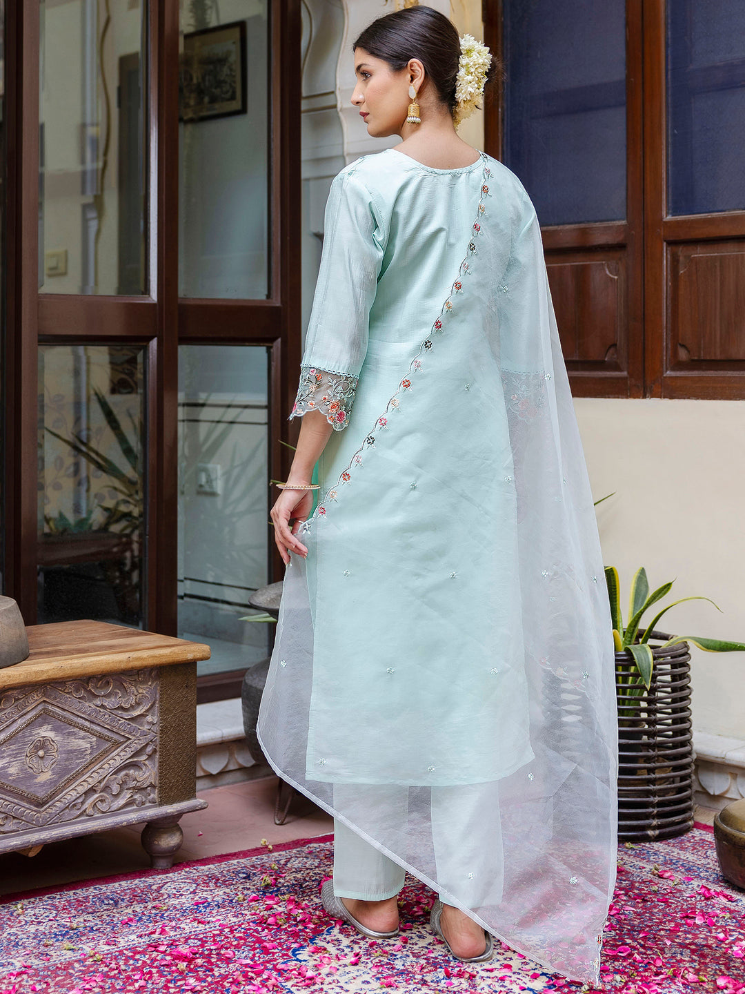 Aumrika Women Kurta and Pant Sets Viscose Roman Silk Fabric