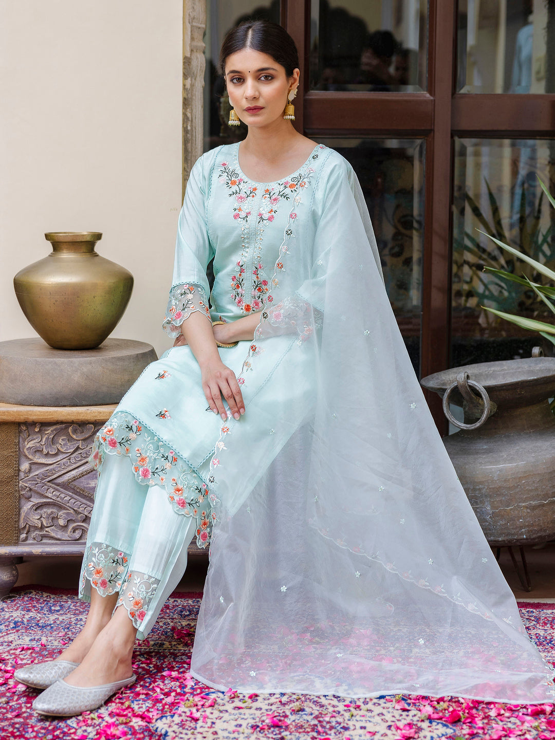 Aumrika Women Kurta and Pant Sets Viscose Roman Silk Fabric
