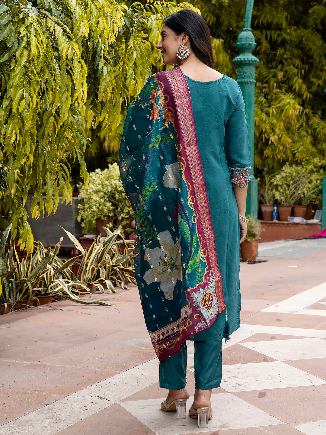 Sumitra Women Silk Blend Kurta Pant Dupatta Set