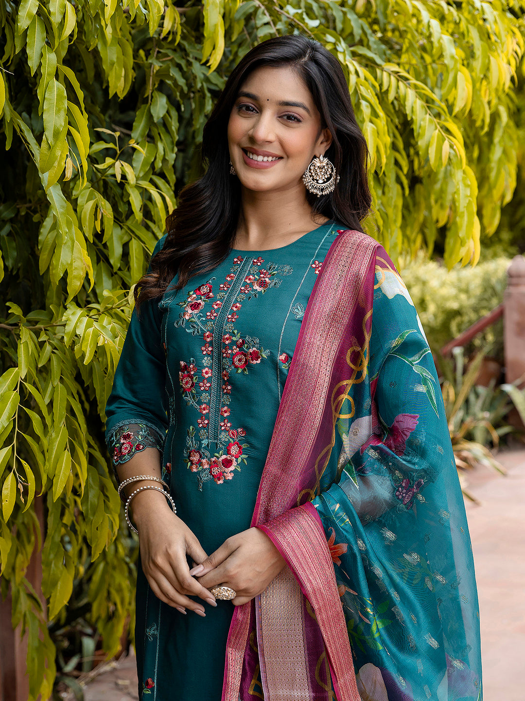 Sumitra Women Silk Blend Kurta Pant Dupatta Set