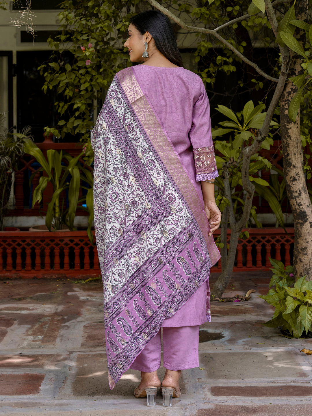 Maheshwari  Women Silk Blend Kurta Pant Dupatta Set