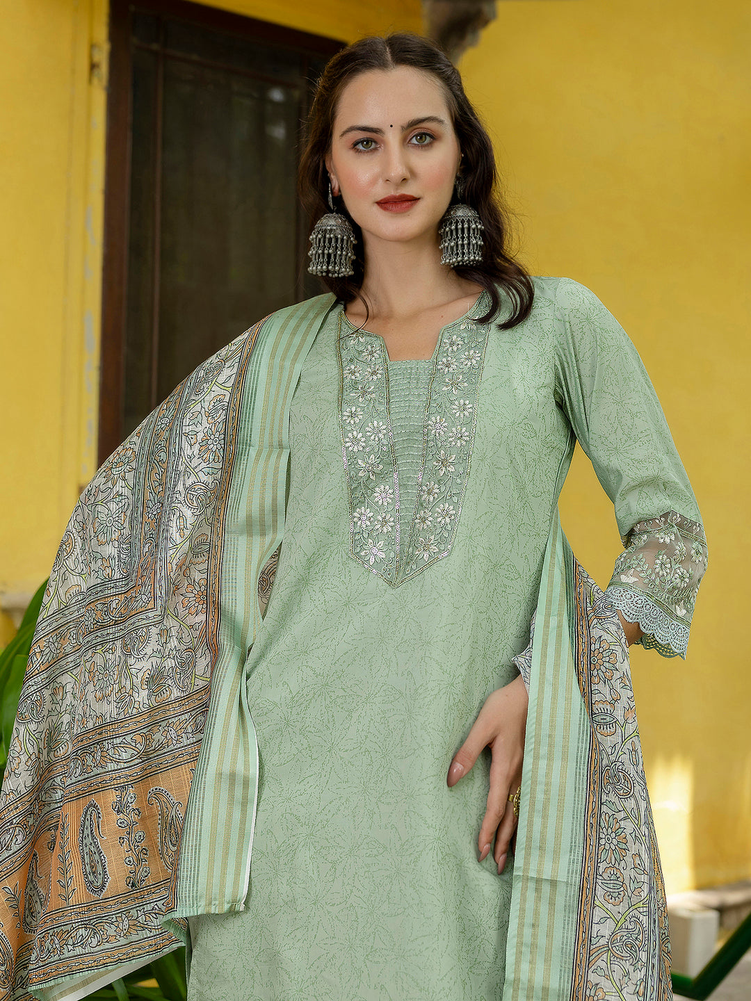 Meenakshi Women Silk Blend Kurta Pant Dupatta Set