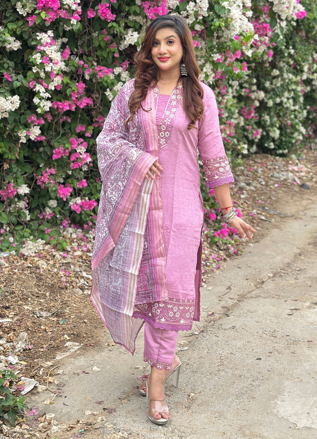 Lavanya Women's Embroidered Silk Blend Calf Length Straight Kurta Trouser with Dupatta Set