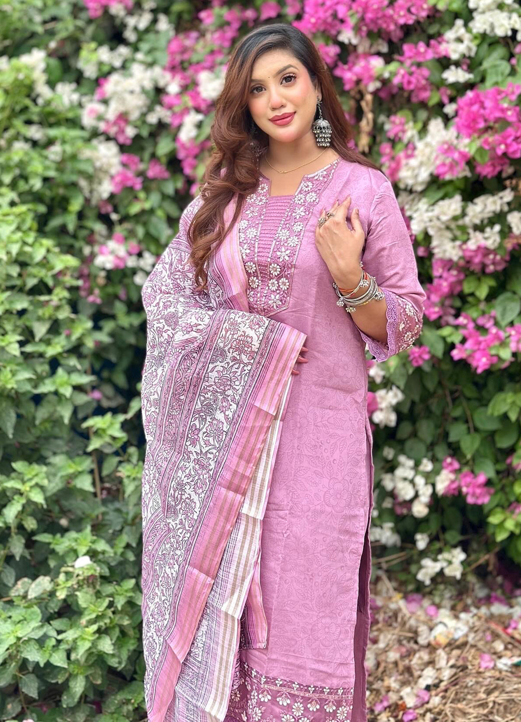 Lavanya Women's Embroidered Silk Blend Calf Length Straight Kurta Trouser with Dupatta Set