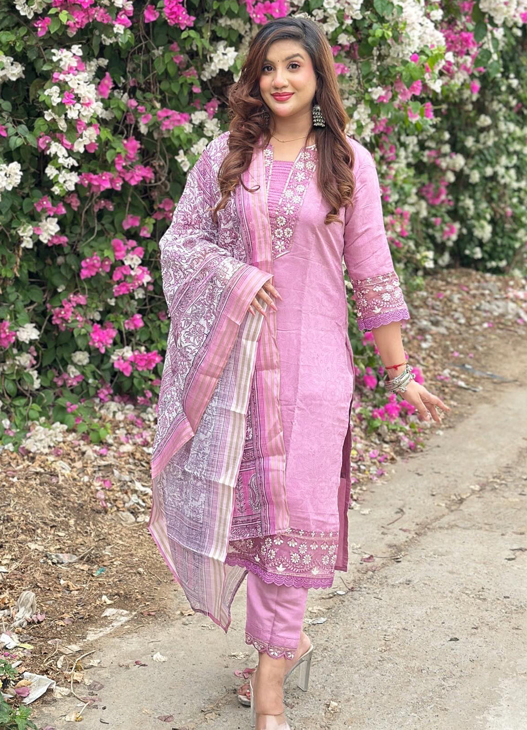 Lavanya Women's Embroidered Silk Blend Calf Length Straight Kurta Trouser with Dupatta Set