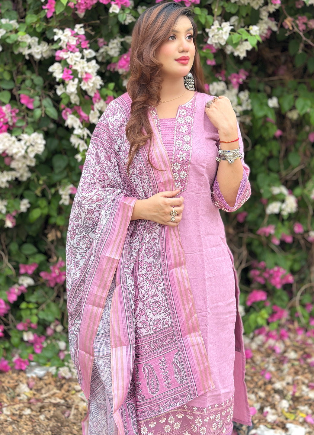 Lavanya Women's Embroidered Silk Blend Calf Length Straight Kurta Trouser with Dupatta Set