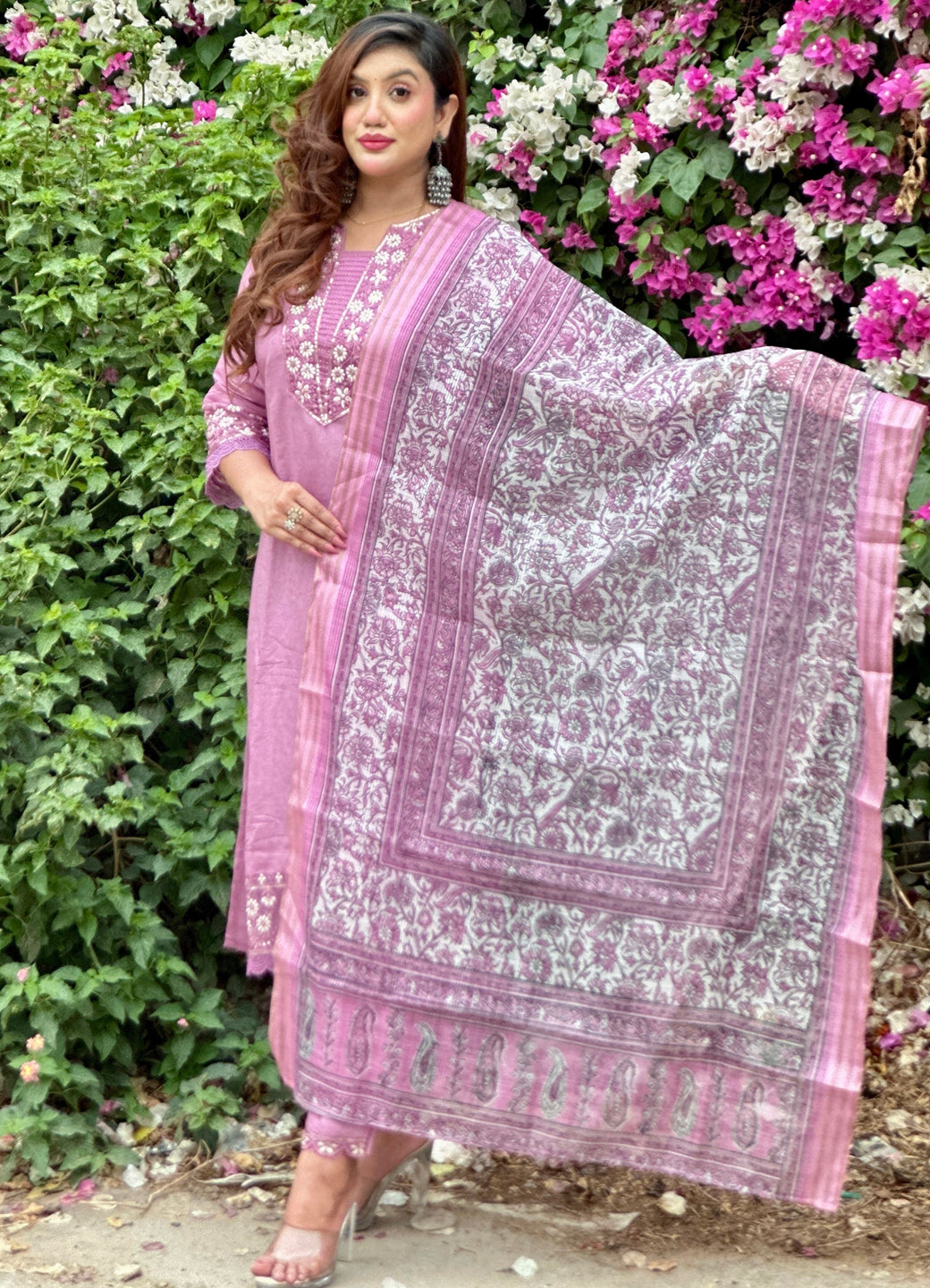 Lavanya Women's Embroidered Silk Blend Calf Length Straight Kurta Trouser with Dupatta Set