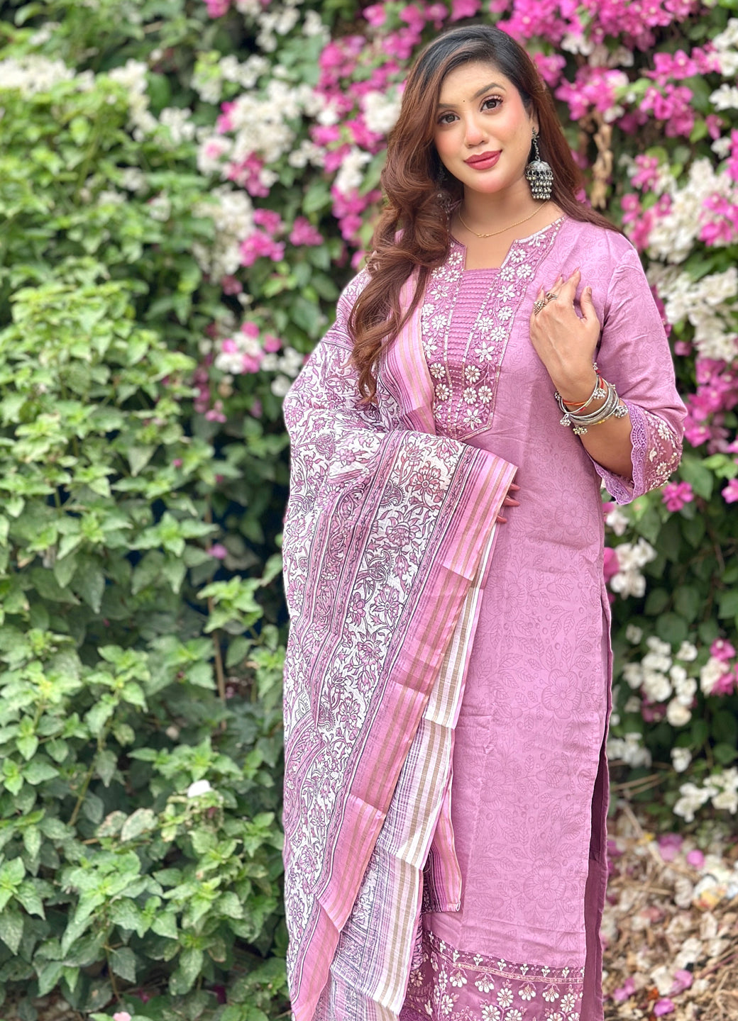 Lavanya Women's Embroidered Silk Blend Calf Length Straight Kurta Trouser with Dupatta Set