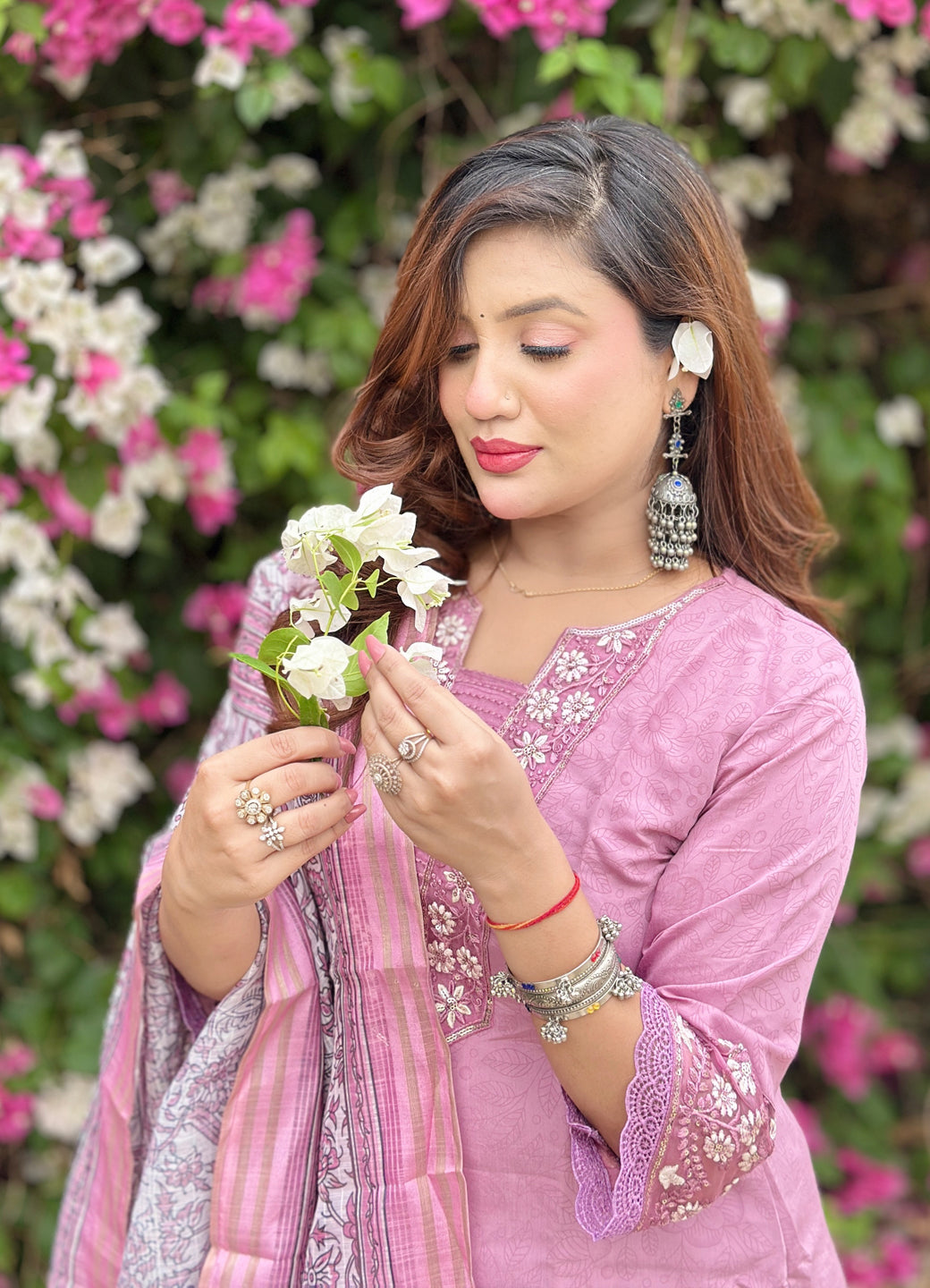 Lavanya Women's Embroidered Silk Blend Calf Length Straight Kurta Trouser with Dupatta Set