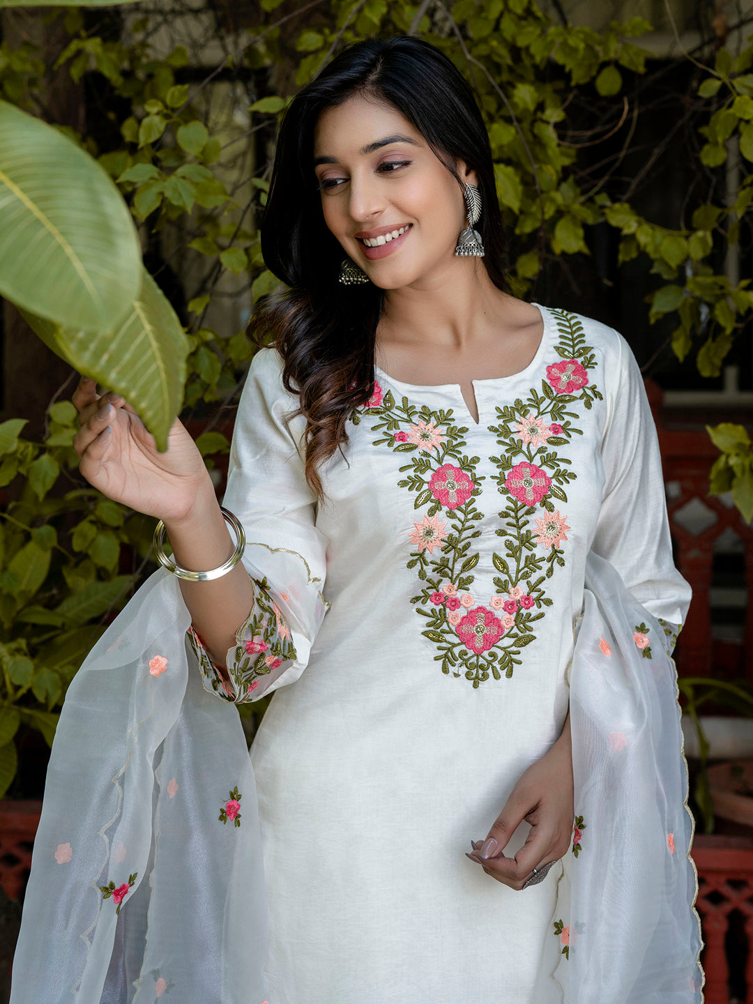 Rukmini Women Silk Blend Kurta Pant Dupatta Set