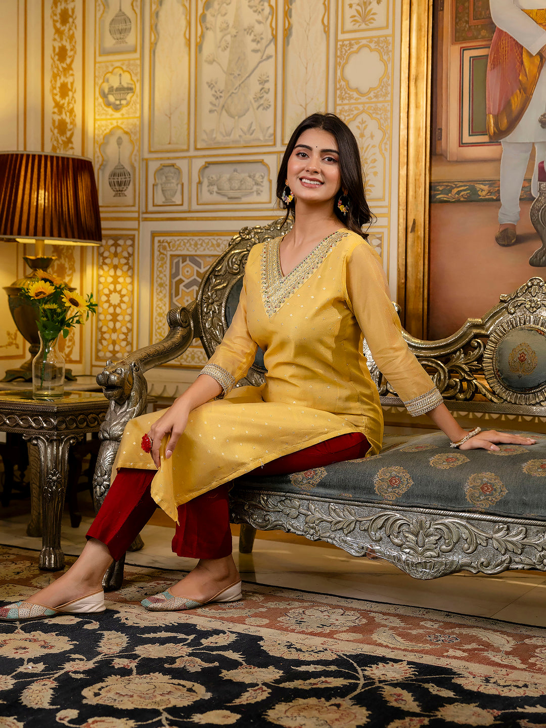 Surya Women Embroidered Silk Blend Straight Kurta