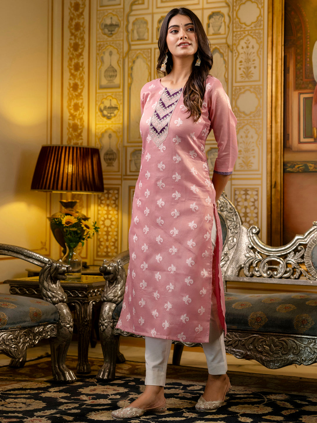 Shailee  Women Embroidered Silk Blend Straight Kurta