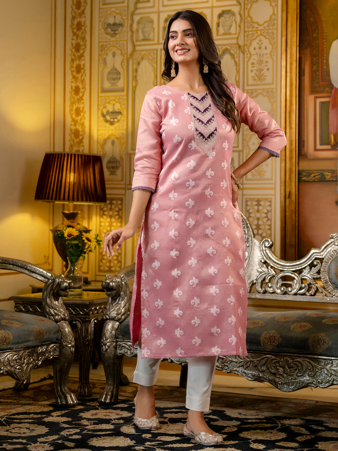 Shailee  Women Embroidered Silk Blend Straight Kurta