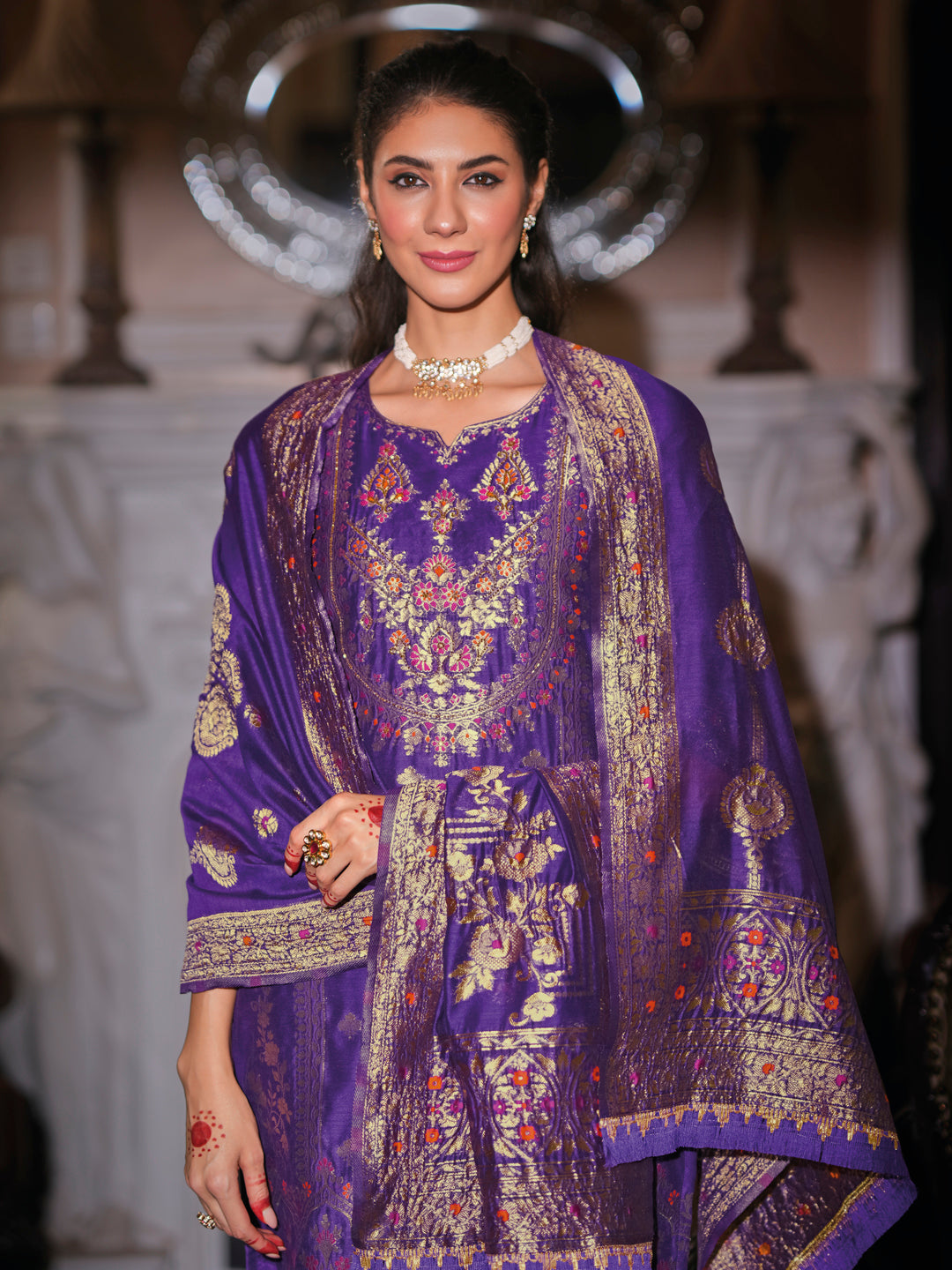 Shalini Women Silk Blend Kurta Pant Dupatta Set