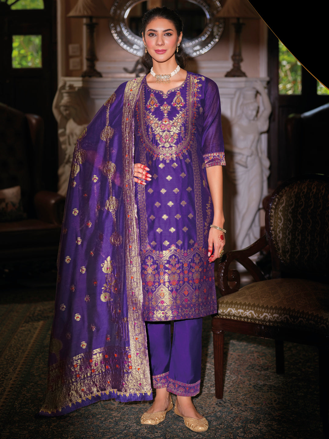 Shalini Women Silk Blend Kurta Pant Dupatta Set