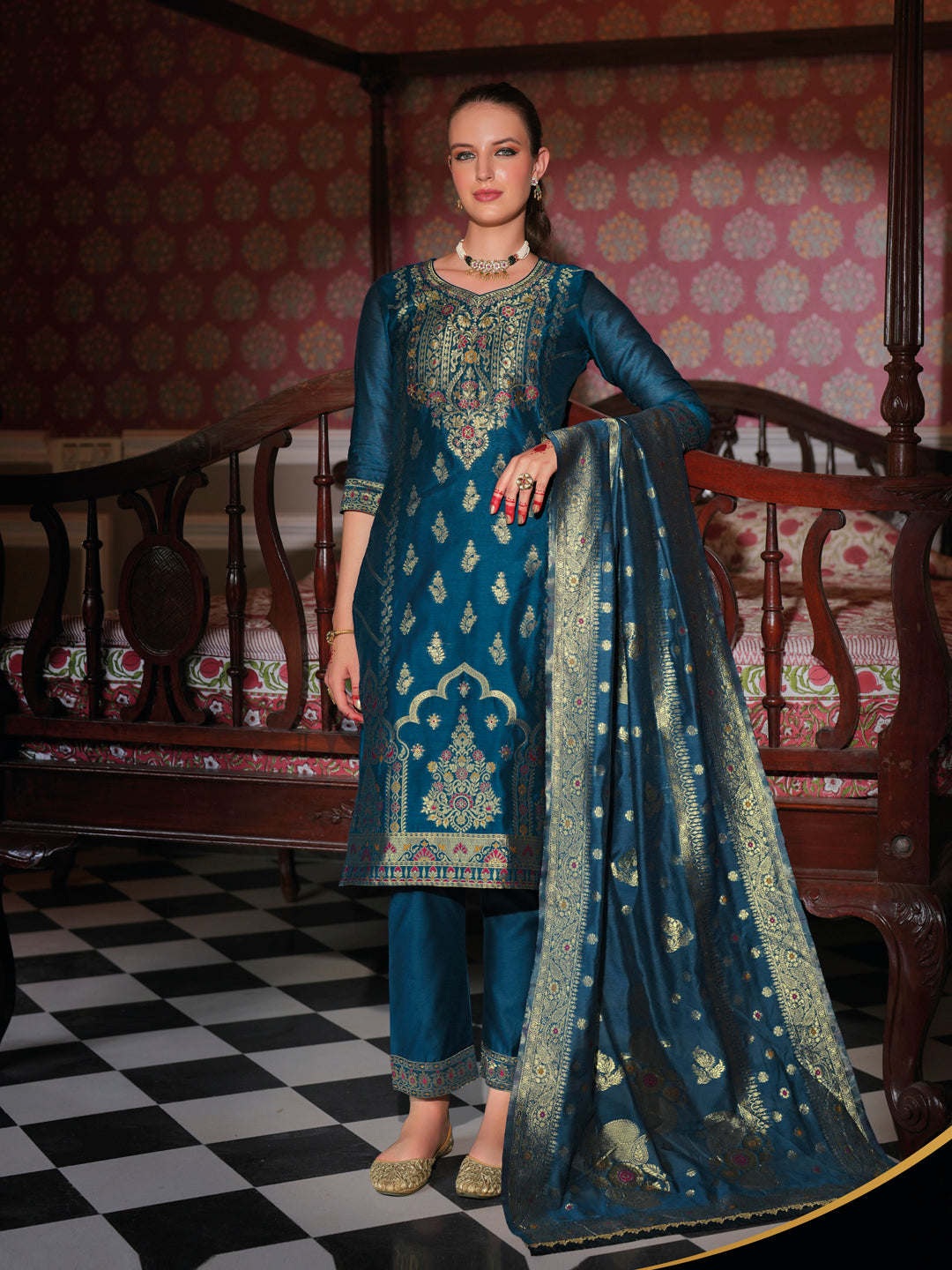 Shefali Women Silk Blend Kurta Pant Dupatta Set