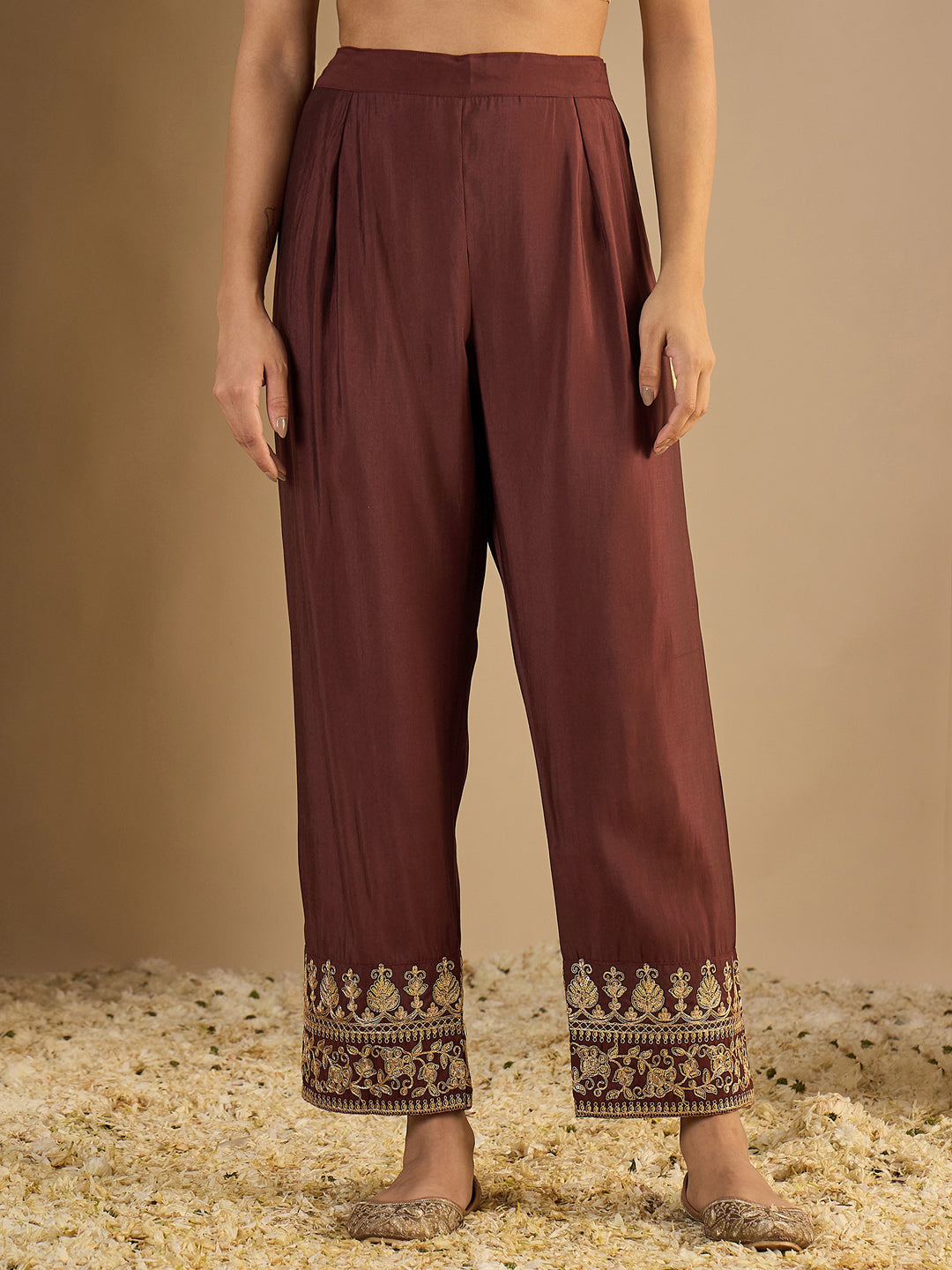 Pinaki Embroidered Silk Blend Calf Length Straight Kurta with Palazzo & Dupatta Set