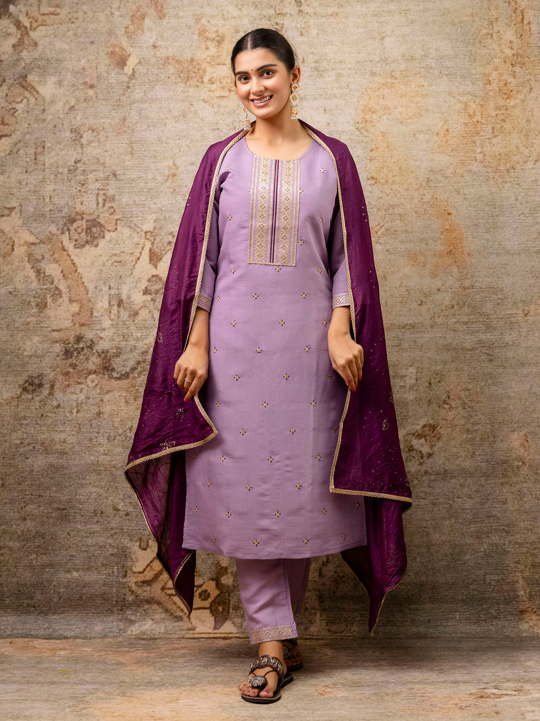 Nandini Women Kurta and Pant Sets Silk Blend Fabric
