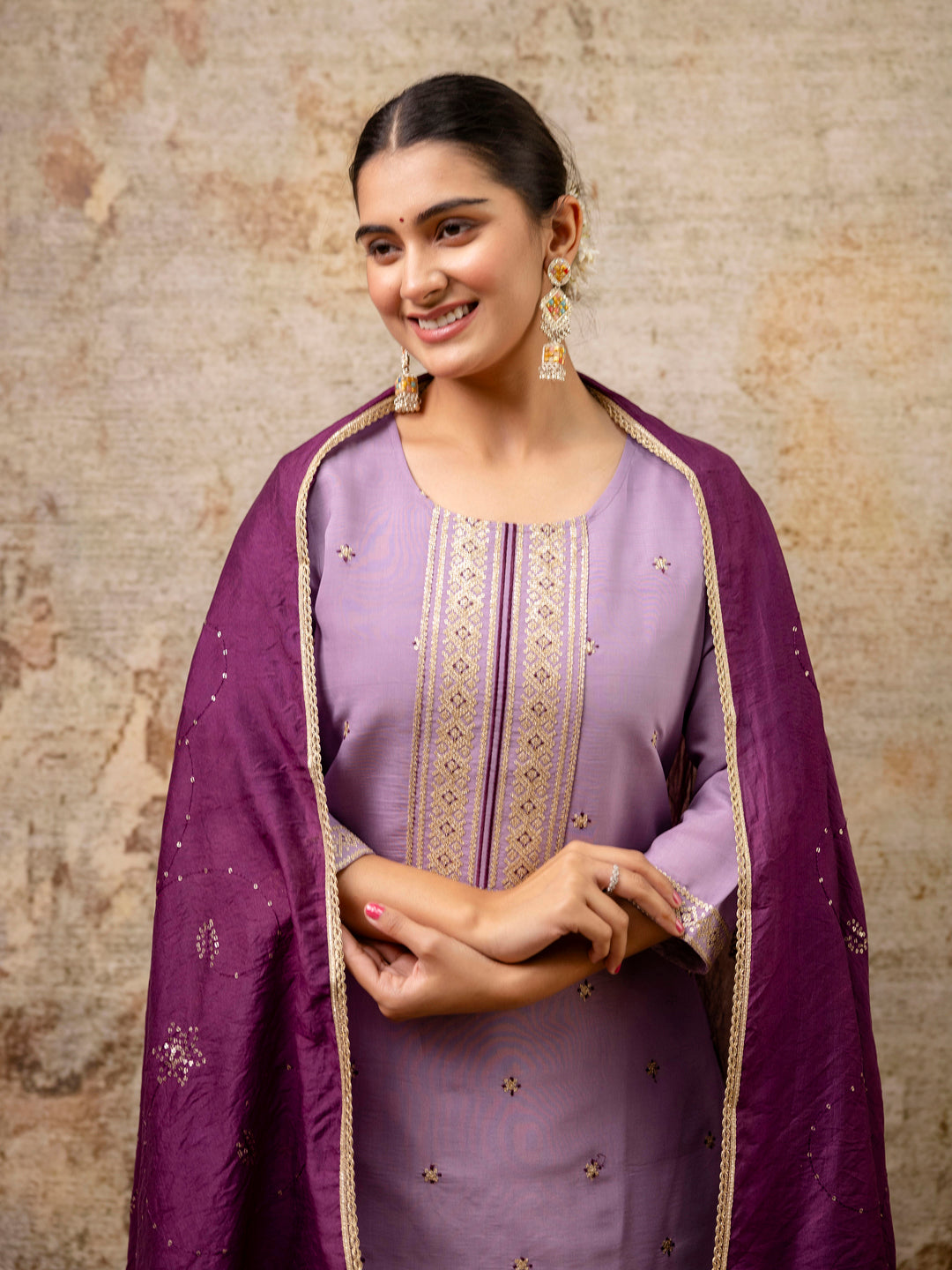 Nandini Women Kurta and Pant Sets Silk Blend Fabric