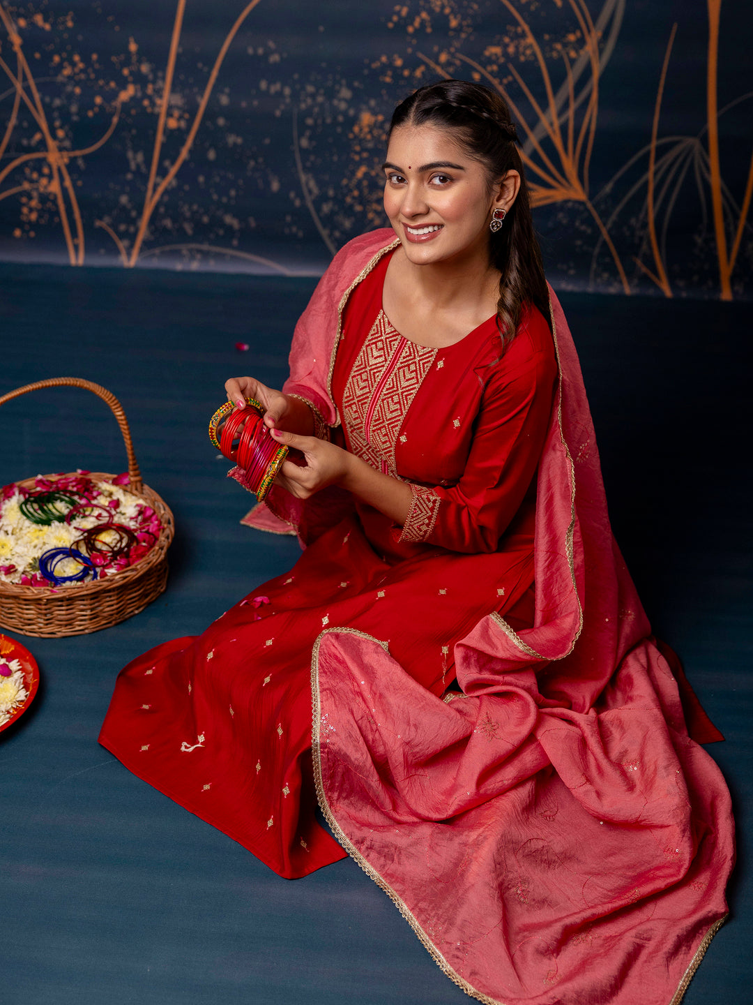 Parimala Women Kurta and Pant Sets Silk Blend Fabric