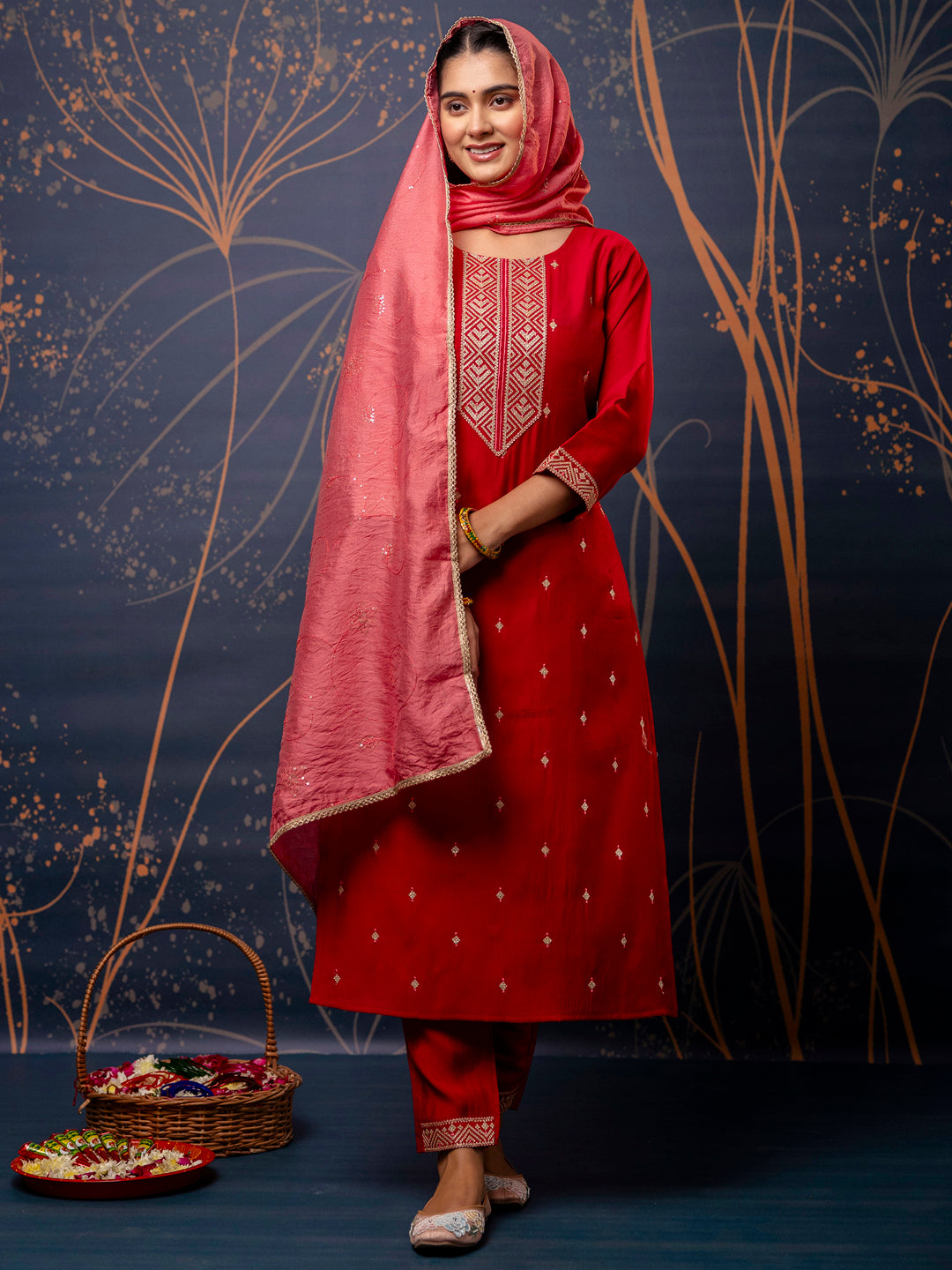 Parimala Women Kurta and Pant Sets Silk Blend Fabric