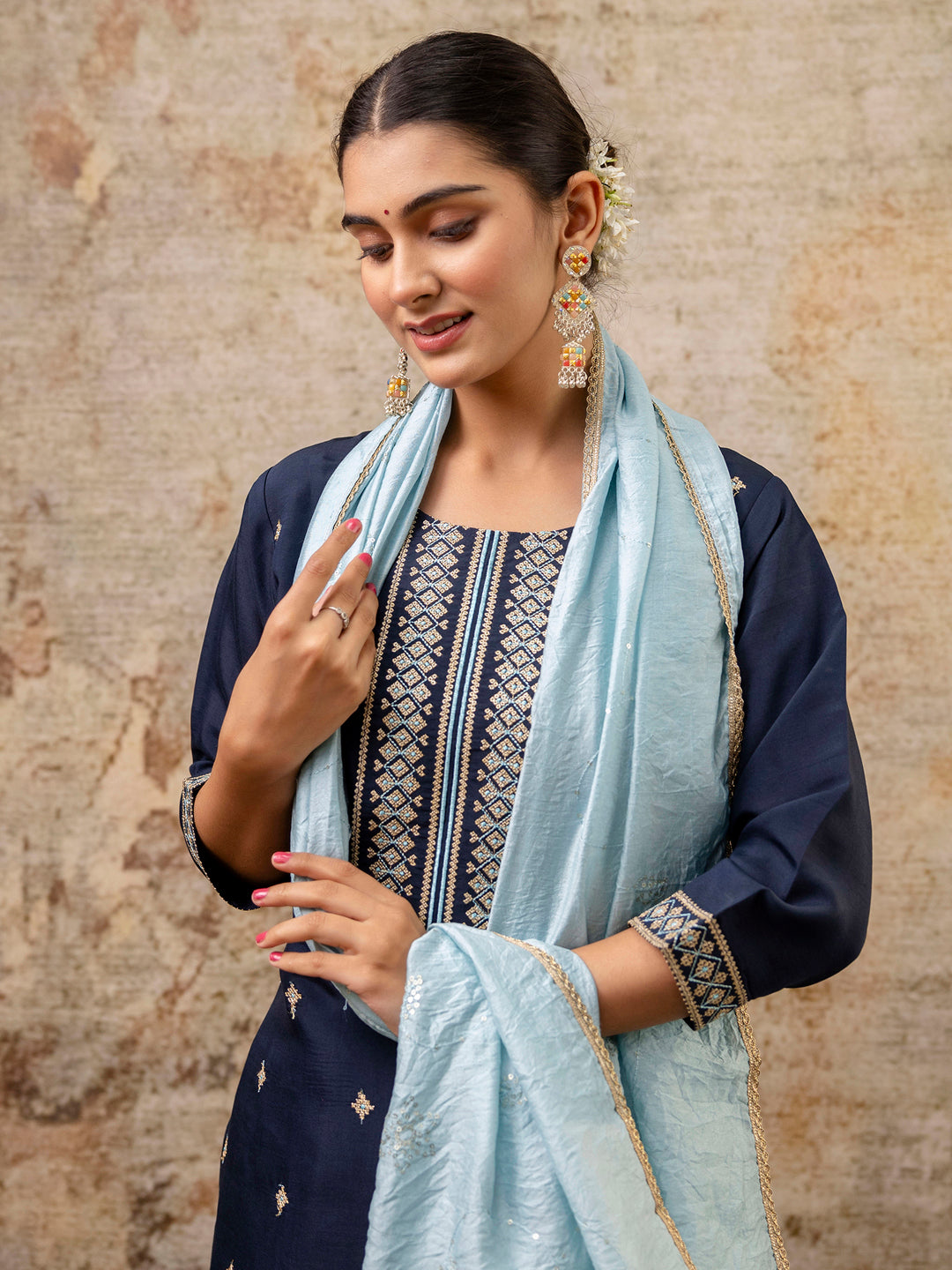 Pragati  Women Kurta and Pant Sets Silk Blend Fabric