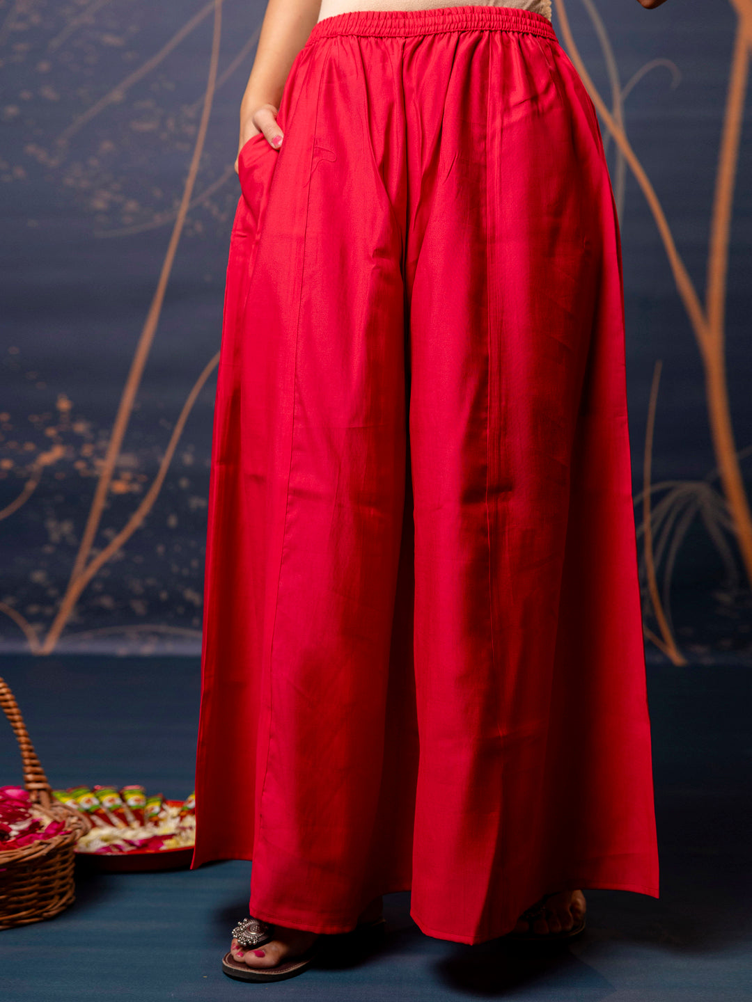 Chetna Women's Embroidered Silk Blend Calf Length Flare Kurta with Palazzo & Dupatta Set