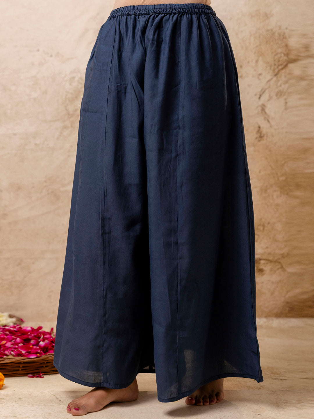 Manjula Women's Embroidered Silk Blend Calf Length Flare Kurta with Palazzo & Dupatta Set