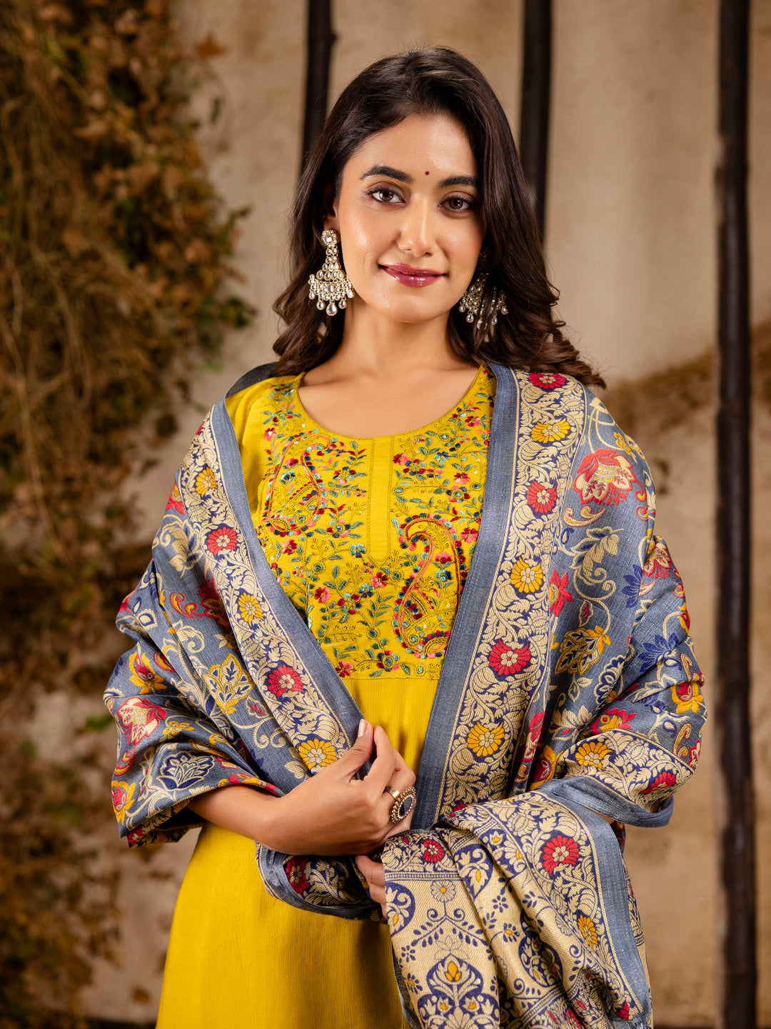 Pavika Women's Embroidered Viscose Rayon Calf Length Straight Kurta Trouser with Dupatta Set