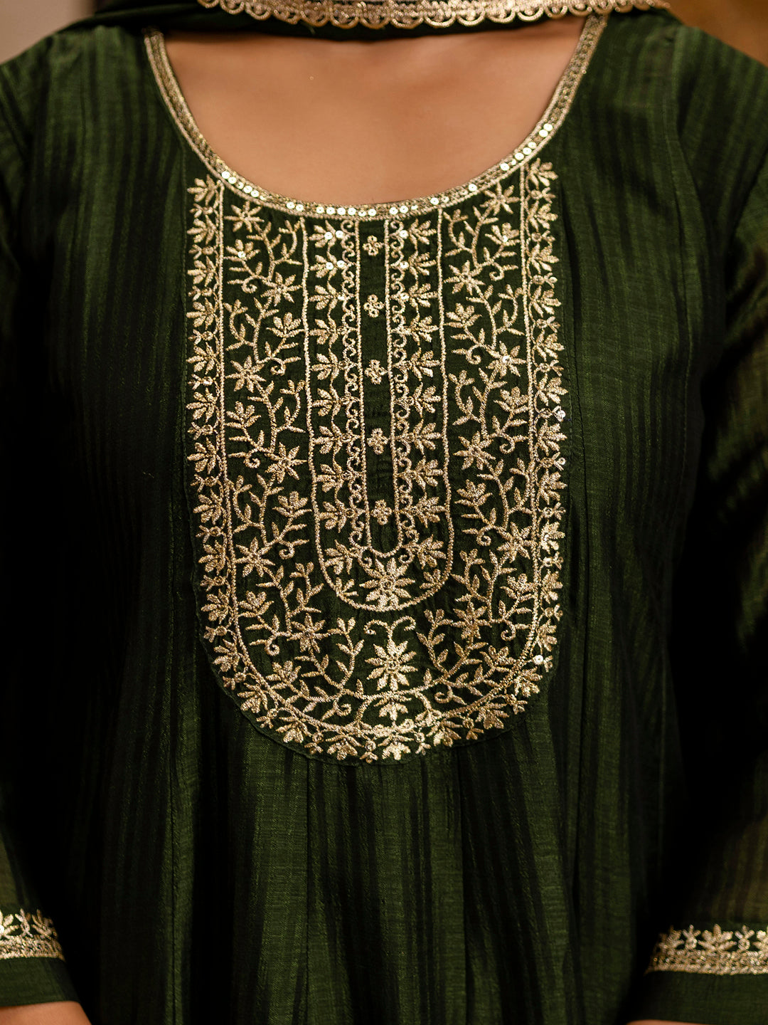 Mahima Women's Embroidered Silk Blend Anarkali Kurta Pant With Dupatta Set