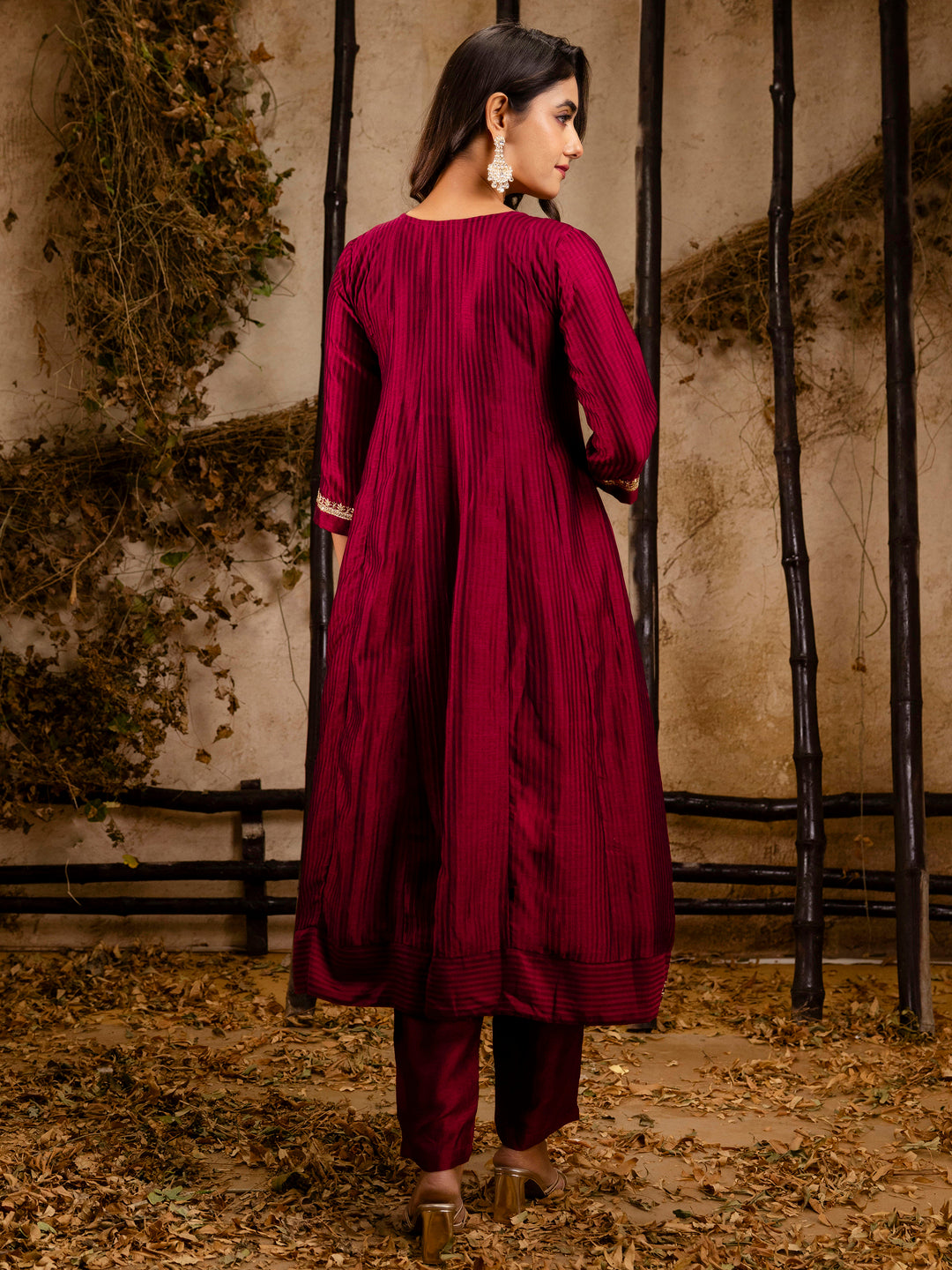 Priyadarshini Women's Embroidered Silk Blend Anarkali Kurta Pant With Dupatta Set