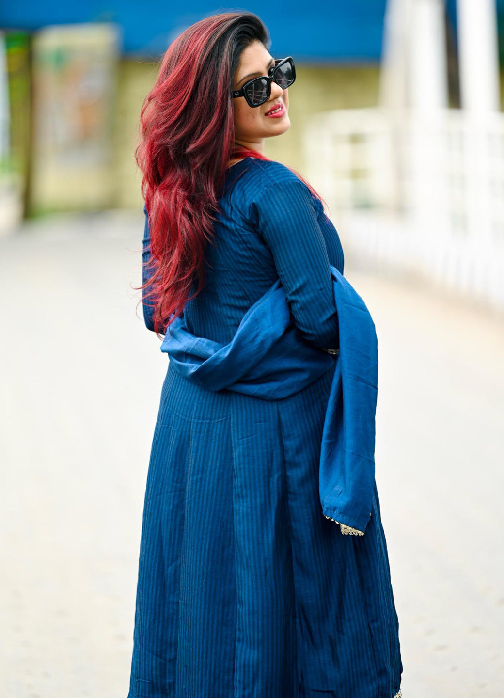 Saaz Teal Embroidered Silk Blend Anarkali Kurta Pant With Dupatta Set