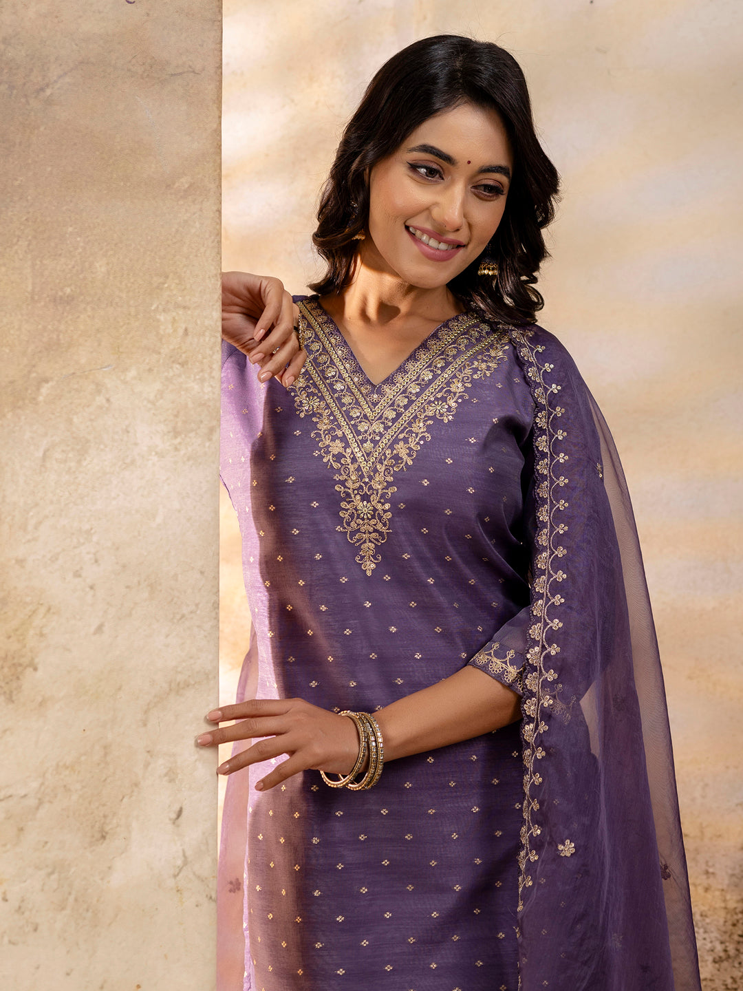 Sanjana Women Kurta and Pant Sets Chanderi Silk Blend